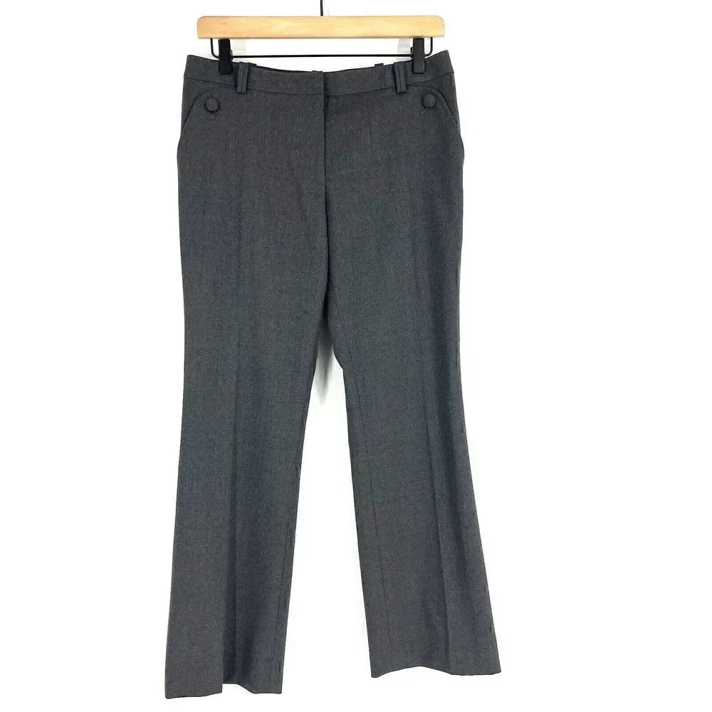 Tory Burch Dress Pants Size 4 Women Gray Wool Kane Wide Leg Trouser Ankle Pocket